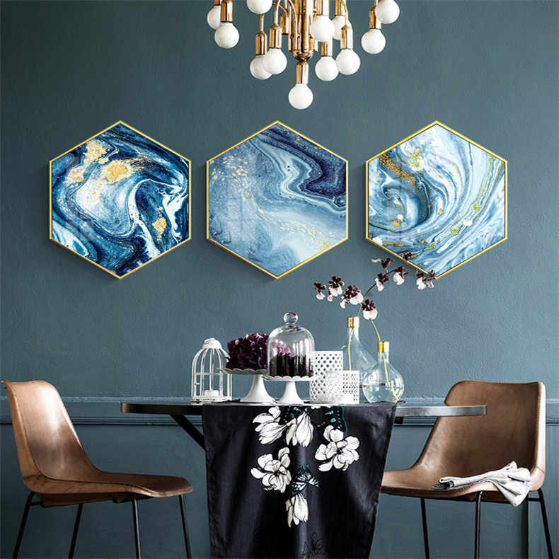 Crystal porcelain painting abstract living room decorative painting TV background wall triple hanging painting Blue opposite door porch wall painting