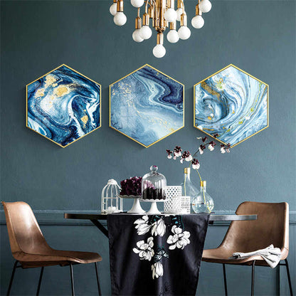 Crystal porcelain painting abstract living room decorative painting TV background wall triple hanging painting Blue opposite door porch wall painting