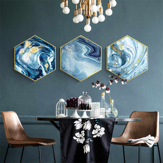 Crystal porcelain painting abstract living room decorative painting TV background wall triple hanging painting Blue opposite door porch wall painting