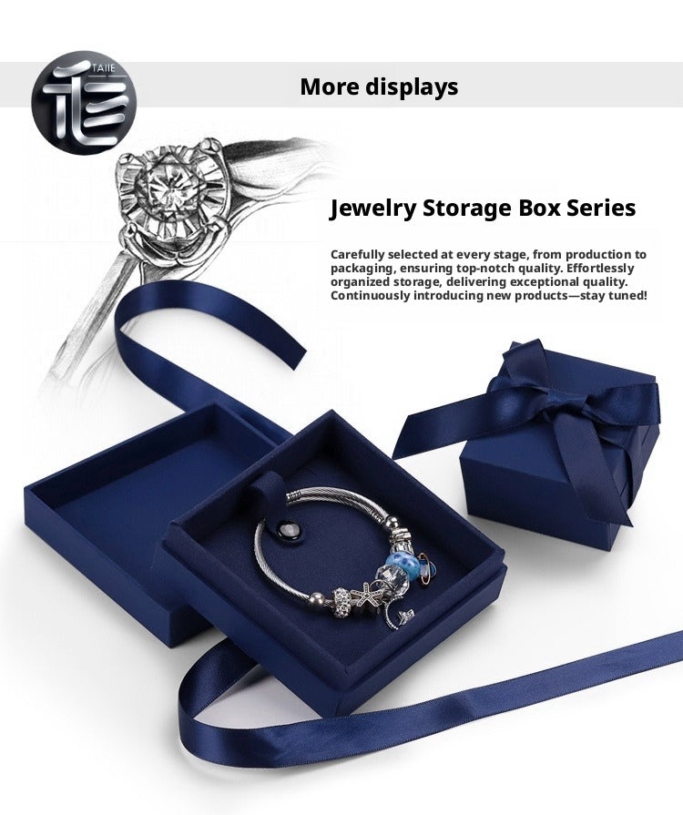 5pcs Navy Blue Jewelry Box, Ribbon Bow, Velvet Insert, Ring Bracelet Packaging