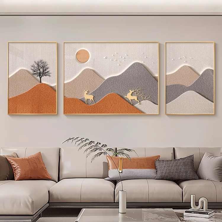 Backed by the mountain living room decorative painting modern simple sofa background wall hanging painting advanced sense atmosphere triplet wall painting
