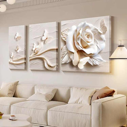 Flower cream style three-dimensional relief living room decoration painting simple high-level sense sofa background wall hanging painting triplet mural