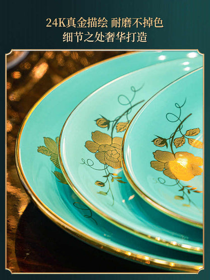 Jingdezhen ceramic tableware set Chinese high white porcelain gold plate set household wedding housewarming bowls and chopsticks