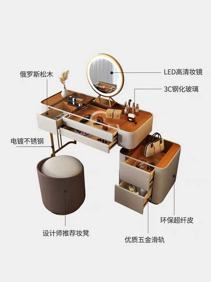 Light luxury dressing table advanced sense tempered glass Italian minimalist designer solid wood makeup table bucket cabinet one
