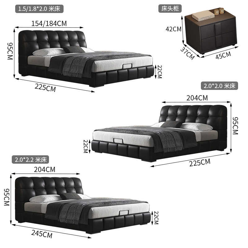 Puff bed Retro Cream style double bed Modern simple antique storage Leather bed Master bedroom high-end atmosphere