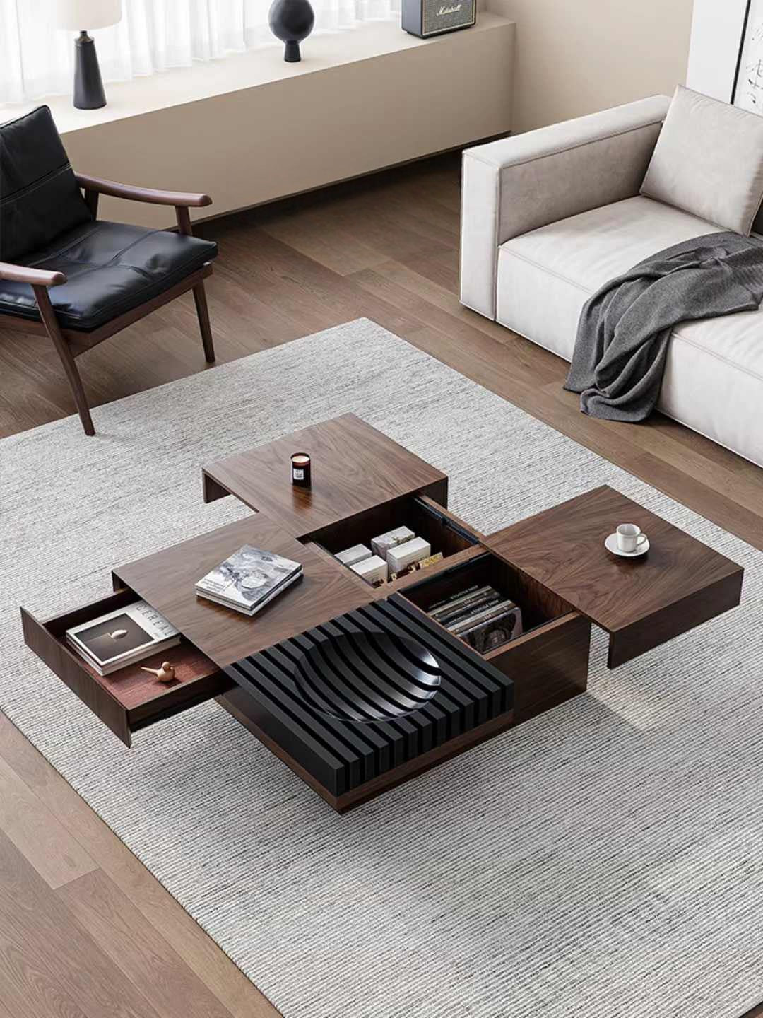Italian minimalist black walnut solid wood tea table modern simple light luxury style living room home creative wind small household tea table