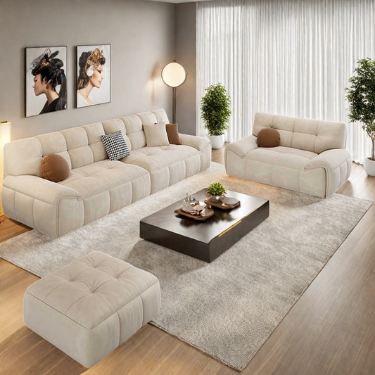 Cream wind duo fabric sofa apartment living room straight row simple small apartment double cat scratch cotton candy technology
