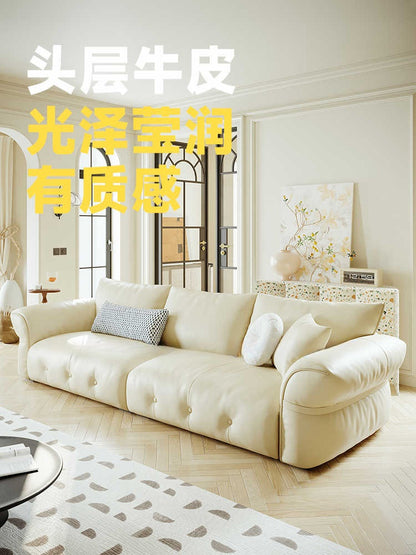 Leather sofa Italian minimalist home creative sponge black retro one line double row small apartment