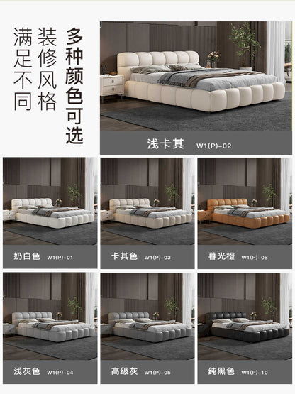 Leather bed Modern simple light luxury master bedroom double bed Tatami Italian minimalist Internet celebrity puff bed