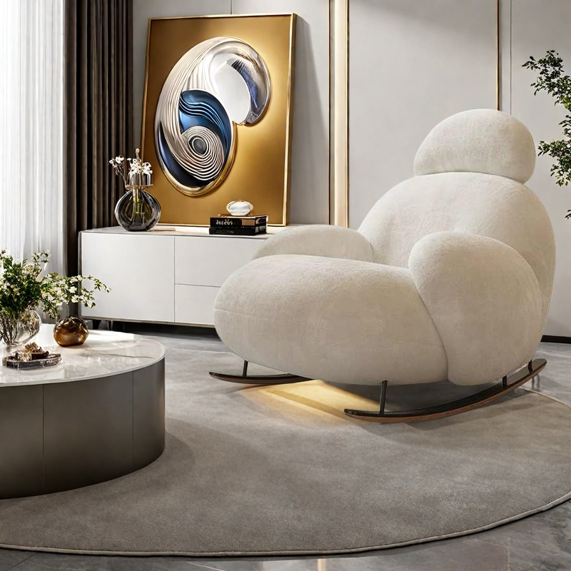 Rocking chair Home balcony lounge chair lounge chair living room sofa chair Internet celebrity single sofa lazy chair big white rocking chair