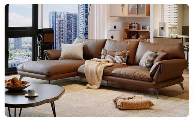 Italian minimalist leather sofa living room modern simple luxury cowhide straight oil wax American retro sofa