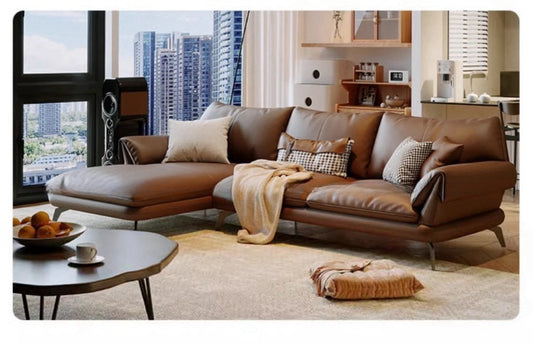 Italian minimalist leather sofa living room modern simple luxury cowhide straight oil wax American retro sofa