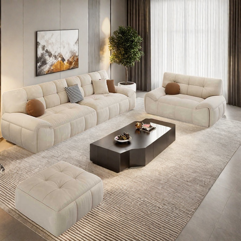Cream wind duo fabric sofa apartment living room straight row simple small apartment double cat scratch cotton candy technology