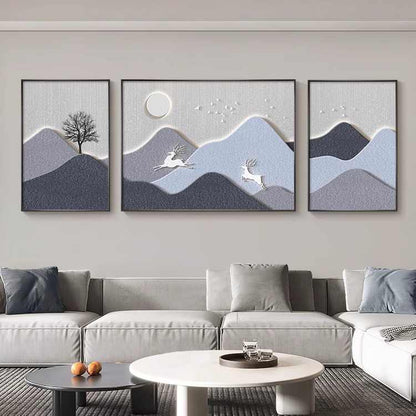 Backed by the mountain living room decorative painting modern simple sofa background wall hanging painting advanced sense atmosphere triplet wall painting