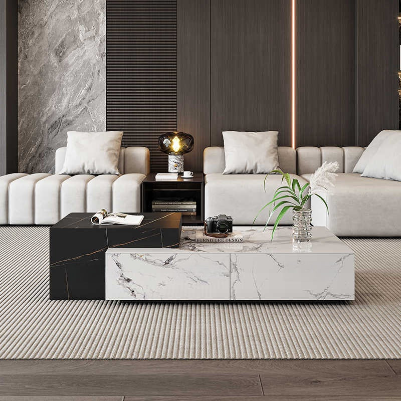 Italian rock panel tea table natural marble rectangular tea table luxury stone living room light luxury minimalist villa retractable tea table