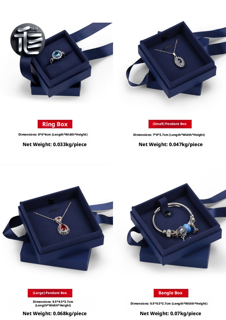 5pcs Navy Blue Jewelry Box, Ribbon Bow, Velvet Insert, Ring Bracelet Packaging