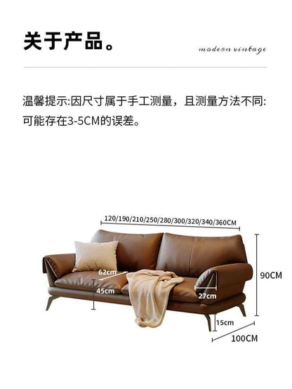 Italian minimalist leather sofa living room modern simple luxury cowhide straight oil wax American retro sofa