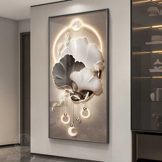 Ginkgo leaf porch decorative painting light luxury and high sense corridor corridor hanging painting entrance is facing the door wall lamp