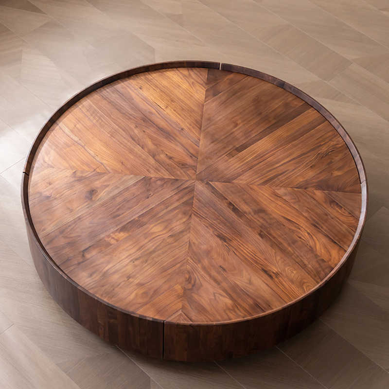 Ancient style high-end walnut round coffee table log wind small living room household