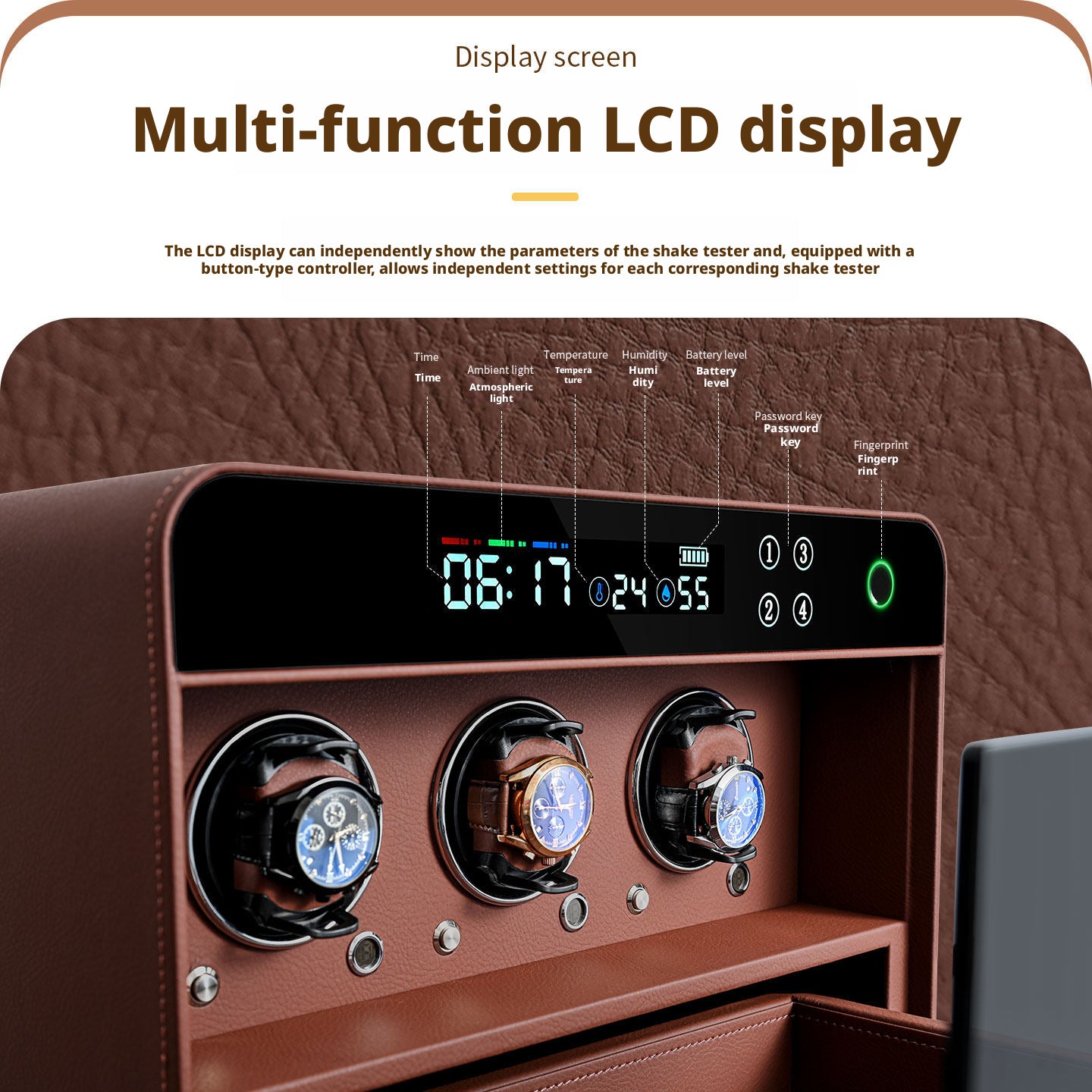 Luxury Leather Watch Winder Safe, Steel Security Case, 3-Slot Automatic Winder