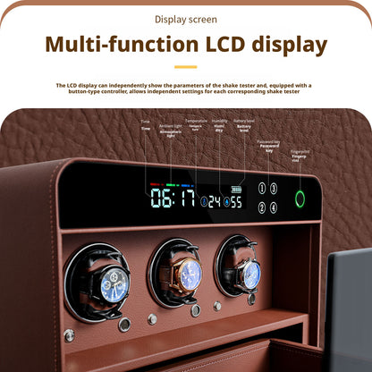 Luxury Leather Watch Winder Safe, Steel Security Case, 3-Slot Automatic Winder