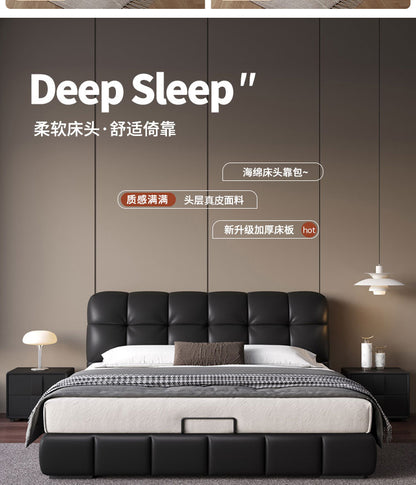 Puff bed Retro Cream style double bed Modern simple antique storage Leather bed Master bedroom high-end atmosphere