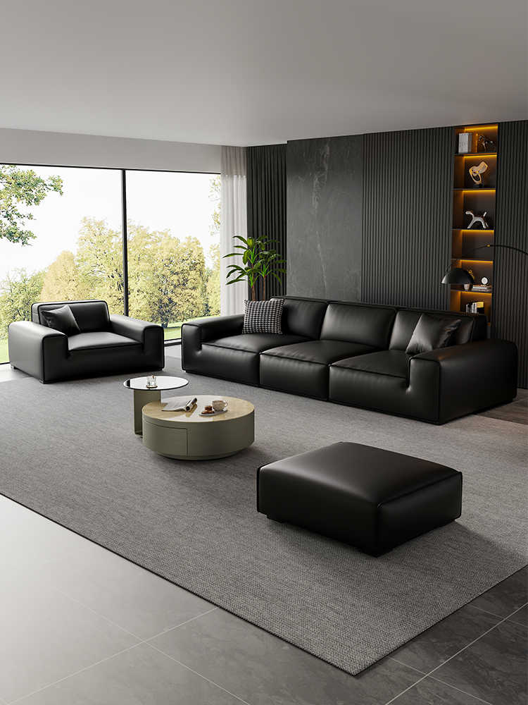 Italian minimalist cat scratch Pica big black cow sofa living room light luxury straight row leather art beancurd block small apartment combination