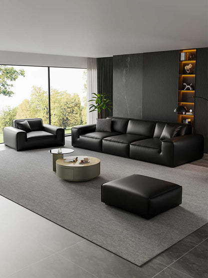 Italian minimalist cat scratch Pica big black cow sofa living room light luxury straight row leather art beancurd block small apartment combination