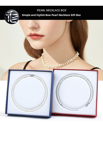 Jewelry Gift Box for Pearl Necklace, Paper Presentation Case with Ribbon,  White Insert Tray