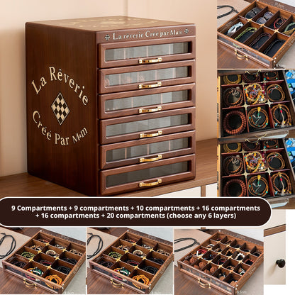 Solid Walnut Wood Jewelry Box, Multi-Drawer Display Case, Elegant Storage Organizer