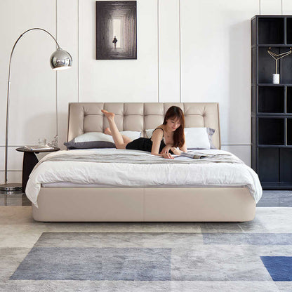 Imported first layer cowhide Italian minimalist leather bed light luxury modern simple master bedroom 1.8m soft bed
