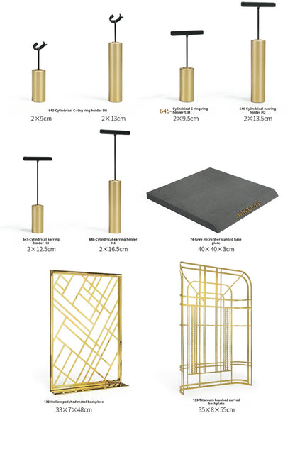 Charcoal Velvet Jewelry Display Set with Gold Metal Backdrop