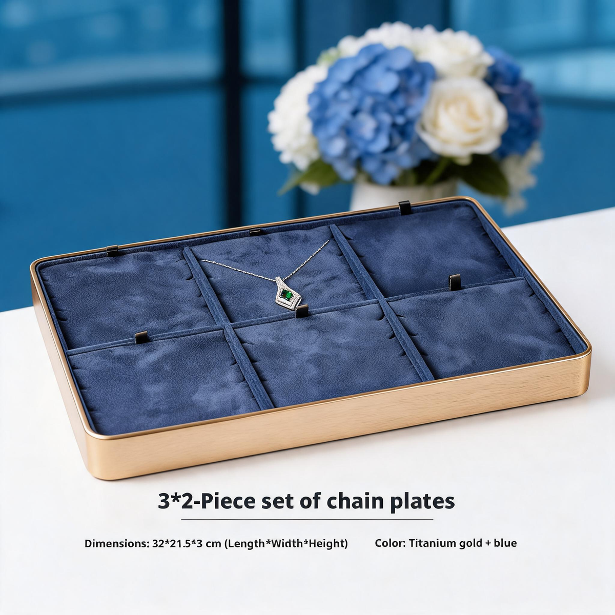 Gold Metal Jewelry Tray with Velvet Lining for Ring and Necklace Display