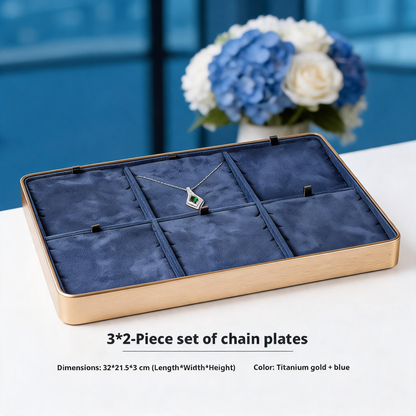 Gold Metal Jewelry Tray with Velvet Lining for Ring and Necklace Display