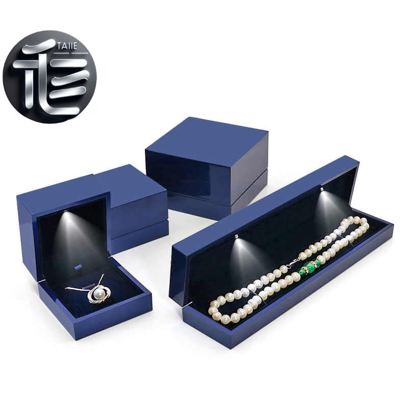 5pcs Navy Blue LED Jewelry Box with Velvet Interior for Ring and Necklace