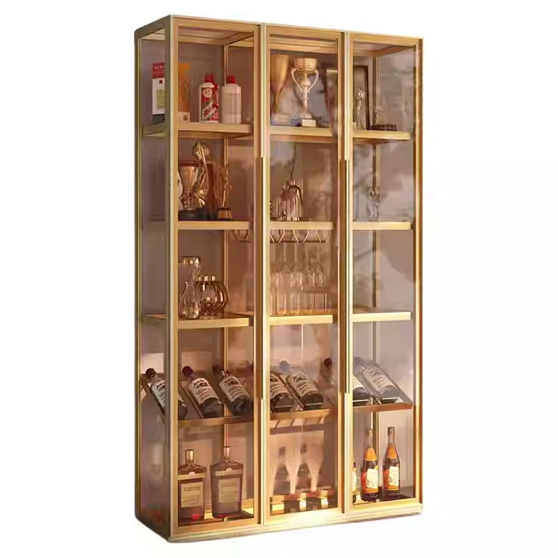 Light luxury wine cabinet living room wall shelf aluminum alloy tempered glass door partition high-grade hand-done tea display cabinet
