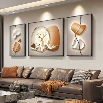 Light luxury stone to run the living room decorative painting elk atmospheric sofa background wall hanging painting advanced sense of triple murals