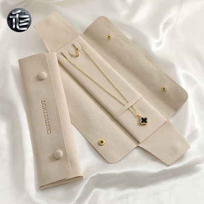 5PCS Soft Suede Jewelry Pouch, Travel Necklace Storage Bag, Gold Snap Closure