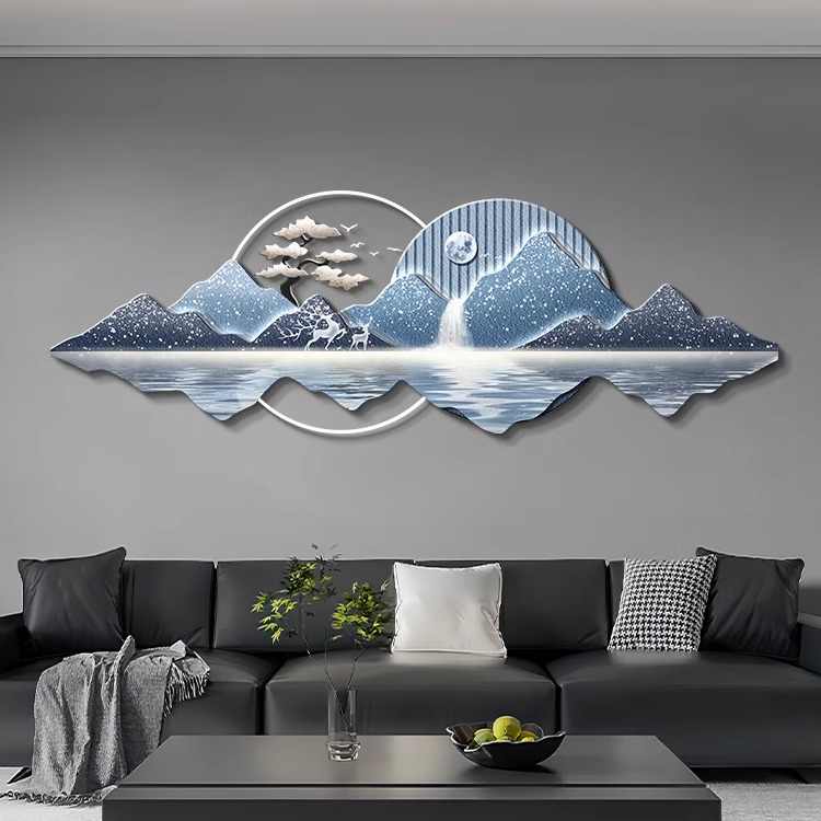 Water generates wealth light luxury living room decorative painting New Chinese sofa background wall hanging painting advanced sense welcome pine wall lamp painting