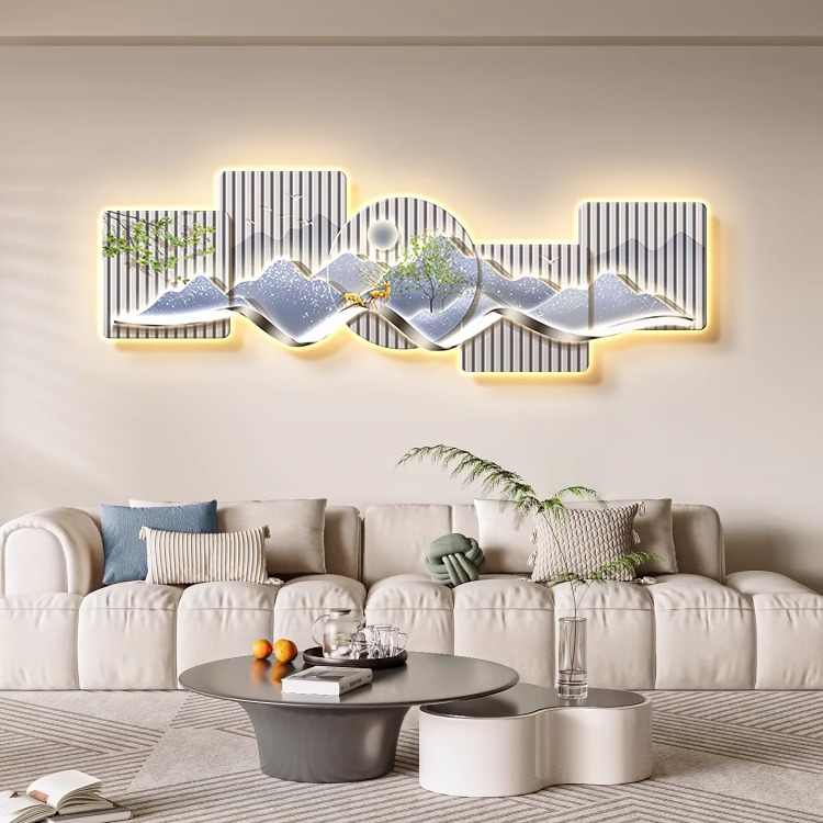 Stone to run the restaurant decorative painting wall clock modern light luxury living room clock hanging painting advanced sense wall lamp
