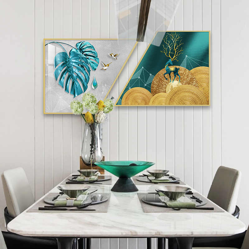 Dining room decoration painting gingko leaf golden dining room hanging painting double auspicious sofa after the living room fashion trend mural