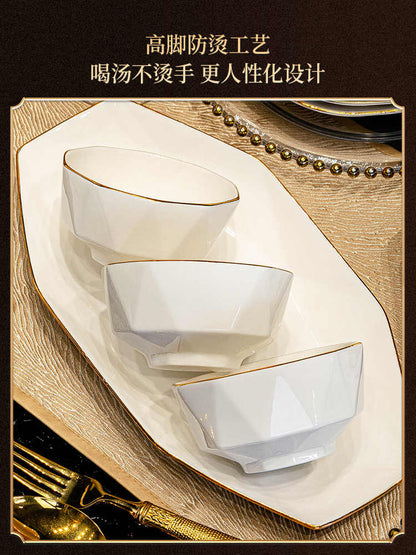 Dish set household light luxury Chinese ceramic tableware set Jingdezhen relocation bowl dish chopsticks combination