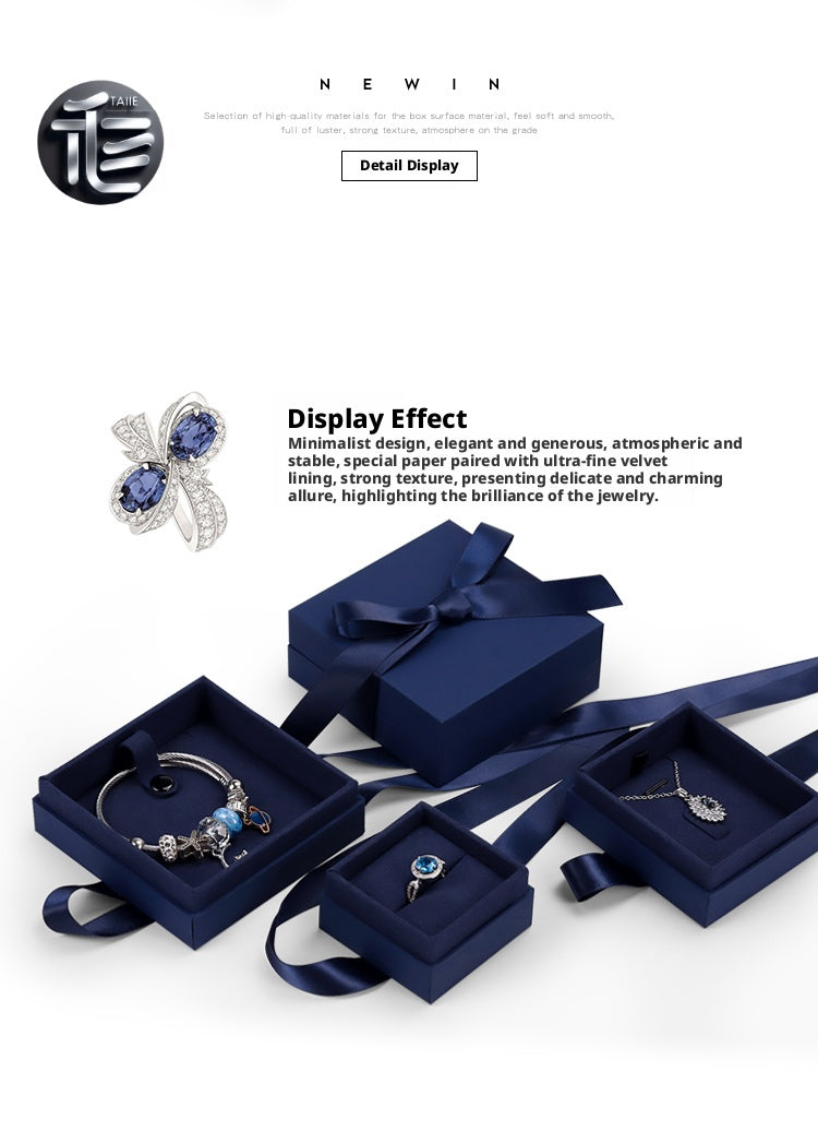 5pcs Navy Blue Jewelry Box, Ribbon Bow, Velvet Insert, Ring Bracelet Packaging