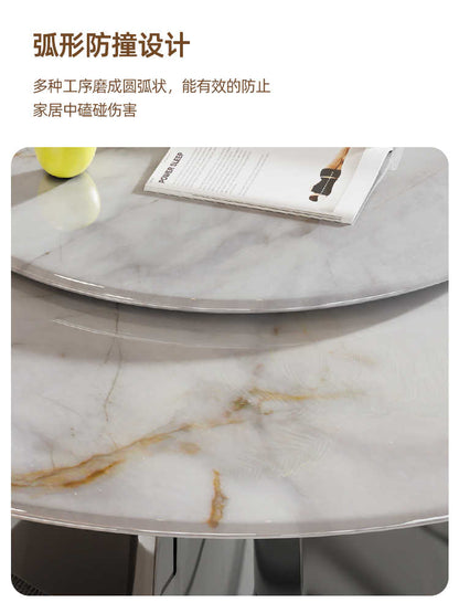 Light luxury marble round table and chair combination turntable senior sense natural luxury stone supercrystalline color stone microcrystalline stone
