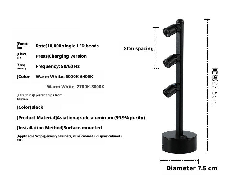Multi-Angle Jewelry Desk Spotlight, Bamboo Base CREE Chip, Adjustable Craft Workbench Lighting