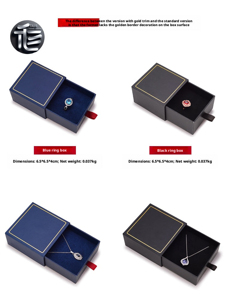 5Pcs Navy Blue Drawer Jewelry Box, Sliding Gift Packaging, Velvet Insert, Gold Trim, Ribbon Pull