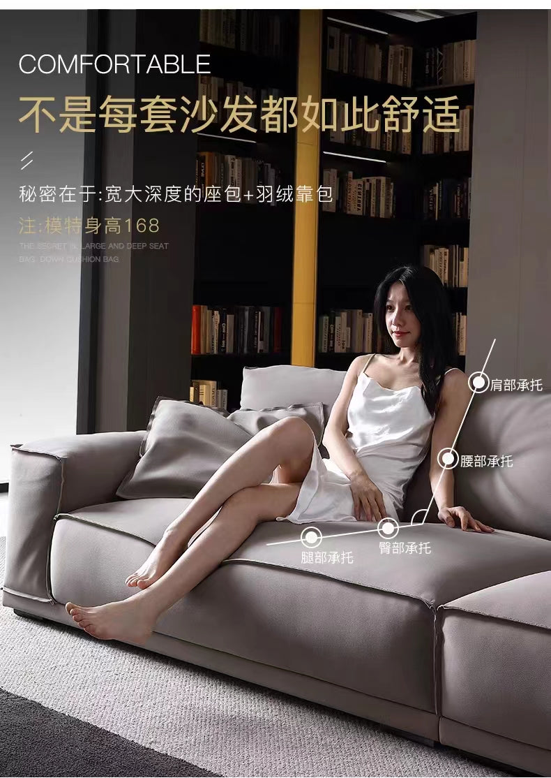 Modern simple silicone leather Damascus sofa light luxury network red tofu block sofa ultra deep sitting wide straight sofa