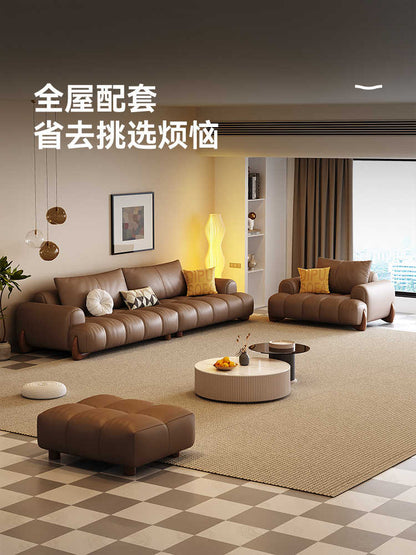 Italian minimalist leather sofa head layer cowhide cream wind living room retro light luxury straight row piano key sofa