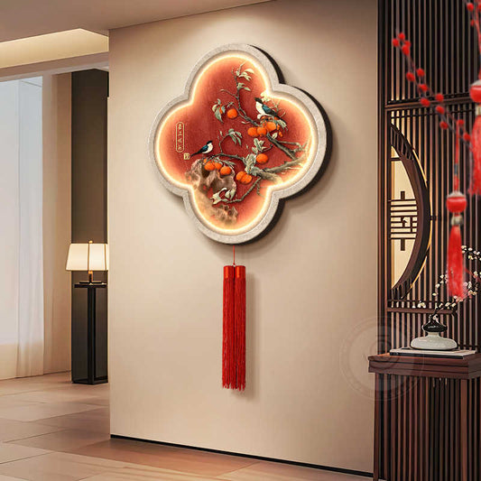Light luxury elephant living room clock wall clock decorative painting advanced sense atmosphere sofa background wall hanging painting Fu deer triptych