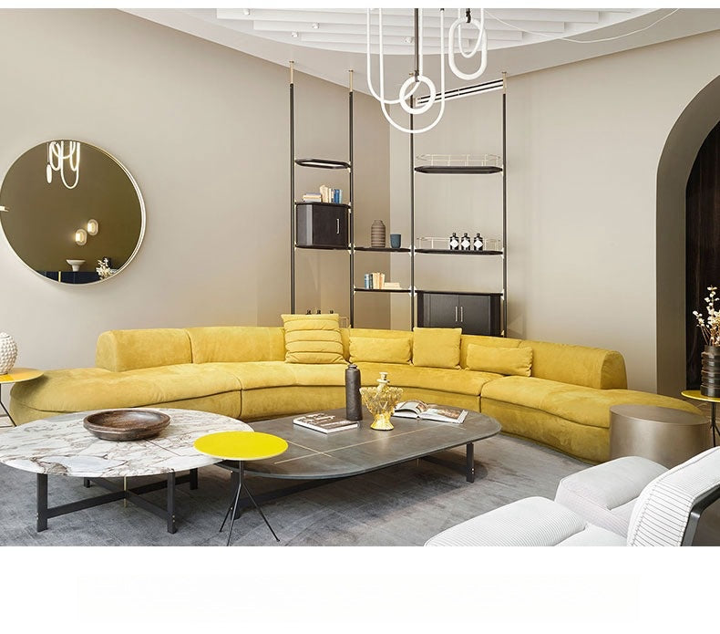 Italian light luxury creative curved corner semi-circle combination leather sofa living room high-grade reception size villa